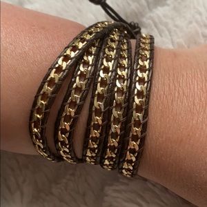 Faux leather wrapping bracelet.